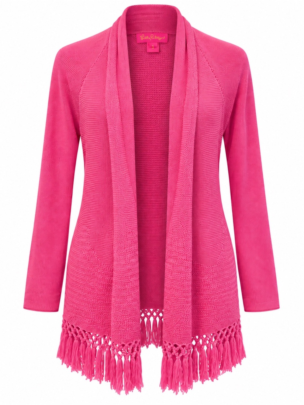 Lilly Pulitzer Pink Open Front Fringe Cardigan Sweater Size Small